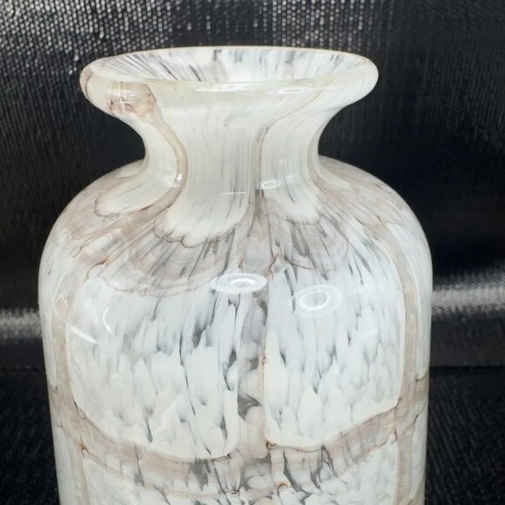 Vintage Hand Blown Art Glass Vase Opaque White Brown Spots Glass Vase Decorative